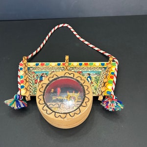 Italienisches Pferd und Wagen, Vintage Souvenir, Wandbild, Volkskunst Italien, Pyrogravüre Holzrahmen, Handbemalt, Schlüsselhalter