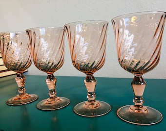 Large Vintage Pink Swirl Wine or Water Goblets Set of 4
