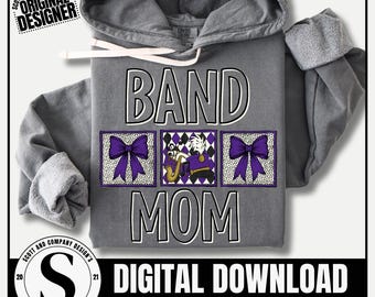 Band Mom Png, Vintage Preppy Band Mama, Purple Coquette Bow Bows Marching Band Design, Team Mascot School Spirit Digital Download