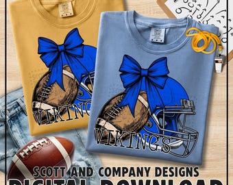Blue Vikings Football Png | Vintage Game Day Viking Mom | Coquette Bow | Spirit Wear Design