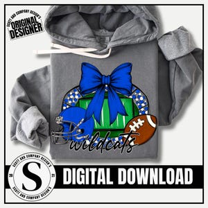 Wildcats Football Png, Preppy Blue Coquette Bow Cheer Mama, Cheerleader Mom, Game Day Team Mascot School Spirit Digital Download