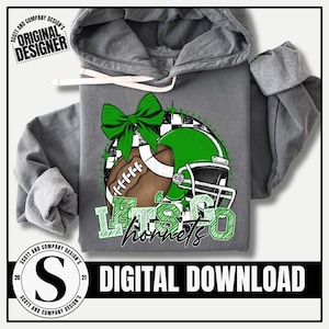 Hornets Football Png, Preppy Hornet Mama, Green Coquette Bow Cheer Mom, Team Mascot School Spirit Cheerleader Digital Sublimation Download
