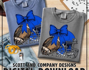 Football Gameday Png | Vintage Game Day Mom | Coquette Bow | School Spirit Digital Download - Blue