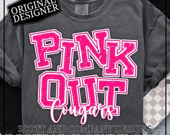 Cougars Breast Cancer Awareness PNG | Pink Out | Football Cheer School Spirit Wear | Digital Download