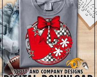 Red Cheer Png | Cheerleader Mom | Football Season | Coquette Bow | Spirit Wear Design