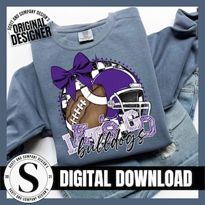 Bulldogs Football Png, Preppy Bulldog Mama, Purple Coquette Bow Cheer Mom,Team Mascot School Spirit Cheerleader Digital Sublimation Download