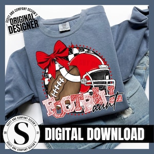 Football Aunt PNG, Preppy Gameday Design (Digital Download) - Red