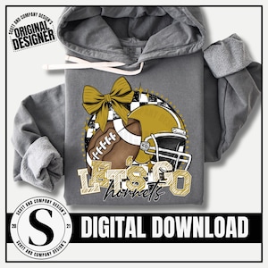 Hornets Football Png, Preppy Hornet Mama, Gold Coquette Bow Cheer Mom, Team Mascot School Spirit Cheerleader Digital Sublimation Download