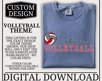 Custom Volleyball PNG | School Spirit Wear | GameDay | School Fundraiser Senior Mom | Digital Download - Red