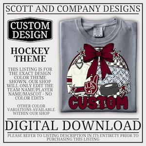 Custom Hockey Mom PNG | Gameday Coquette Cheer Bow | School Spirit Wear | Digital Download - Maroon