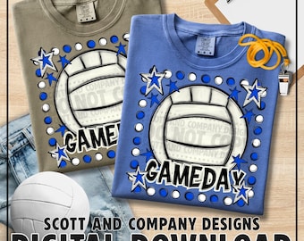 Retro Volleyball Gameday PNG | Trendy Team Spirit Wear Design | Digital Download - Blue