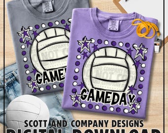 Retro Volleyball Gameday PNG | Trendy Team Spirit Wear Design | Digital Download - Purple