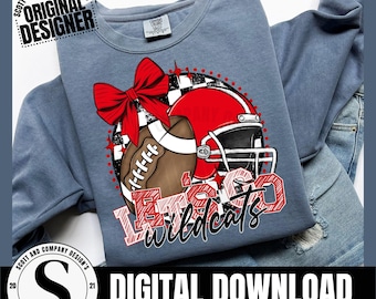 Wildcats Football Png, Preppy Wildcat Mama, Red Coquette Bow Cheer Mom, Team Mascot School Spirit Cheerleader Digital Sublimation Download