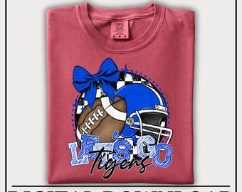 Tigers Football Png | Preppy Tiger Mom | Coquette Cheer Bow Design | Digital Download - Blue
