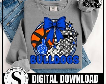 Basketball Png, Preppy Retro Bulldogs Basketball Game Day Design, digitaler Download - Blau