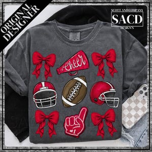 Trendy Cheerleader PNG, Coquette Preppy Bow, Cheer Mama Design (Digital Download) - Red