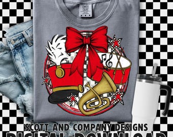 School Band PNG | Marching Band Baritone Drum Mom | Cheer | Game Day | School Spirit Wear | Digital - Red