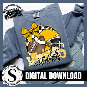 Wildcats Football Png, Preppy Wildcat Mama, Yellow Coquette Bow Cheer Mom,Team Mascot School Spirit Cheerleader Digital Sublimation Download