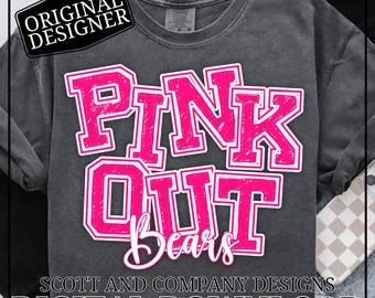 Bears Breast Cancer Awareness PNG | Pink Out | Football Cheer School Spirit Wear | Digital Download