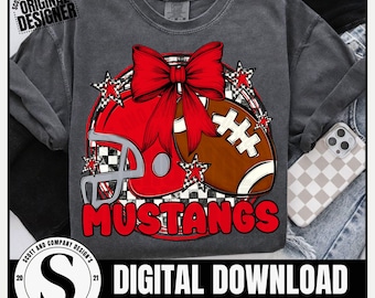 Mustangs Football, Retro Preppy Cheer, Team Mascot (Digital Download)