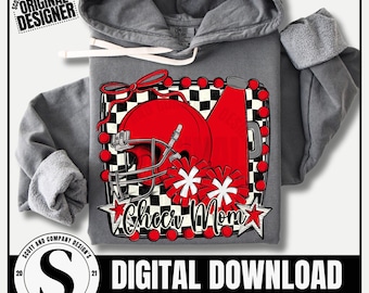 Cheer Mom Football Mascot PNG, Retro Design (Digital Download)