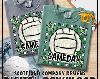 Retro Volleyball Gameday PNG | Trendy Team Spirit Wear Design | Digital Download - Green