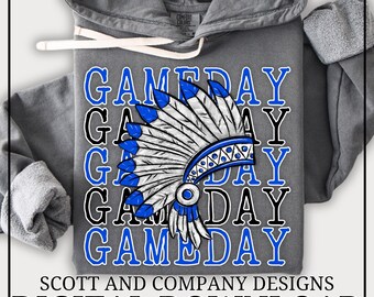 Indians Football Mom PNG | Vintage Indian GameDay | Popular School Spirit Wear | Digital Download - Blue