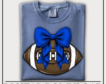 Blue Bow Football PNG, Preppy Coquette Design (Digital Download)
