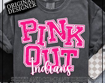 Indians Breast Cancer Awareness PNG | Pink Out | Football Cheer School Spirit Wear | Digital Download