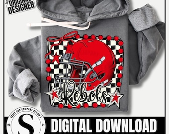 Rebels Football PNG, Retro Coquette Cheer Bow, Team Mascot (Digital Download)