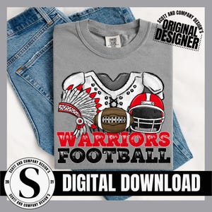 Warriors Football PNG, Red Warrior Gameday Cheer Mom Mama png, preppy tendance populaire pom-pom girl école esprit équipe mascotte téléchargement numérique