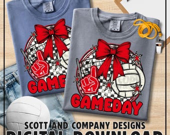 Volleyball PNG | Game Day Mom | Retro Coquette Bow | School Spirit Wear | Digital Download - Red