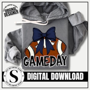 Football Png, Preppy Gameday Mom, Navy Blue Coquette Bow Cheer Mom, Team Mascot School Spirit Cheerleader Digital Sublimation Download