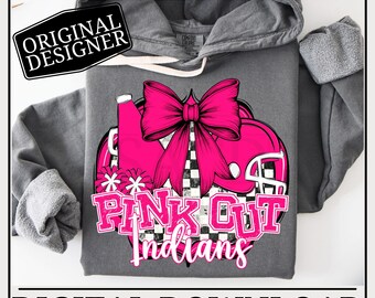 Indians Football Cheer PNG | Breast Cancer | Popular Pink Out School Spirit Wear | Digital Download
