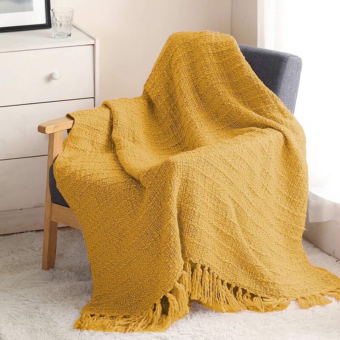 Chunky Knit Blanket Textured Chic Boho Style Basket Weave Etsy UK