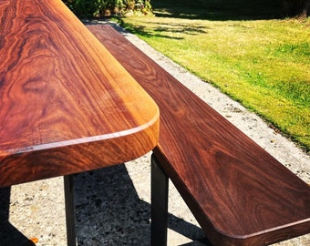 Solid Walnut Dining Table & Bench Set | Modern Steel Legs