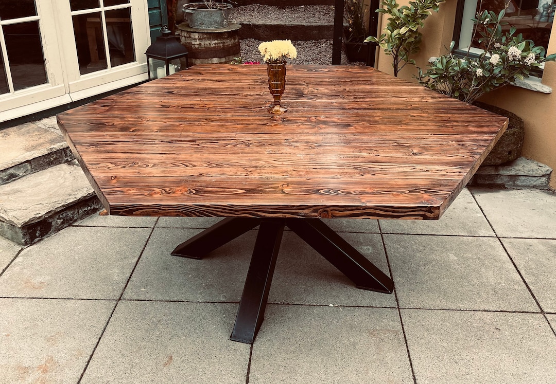Handcrafted Iroko Hexagon Dining Table | Mid Century Modern - Etsy