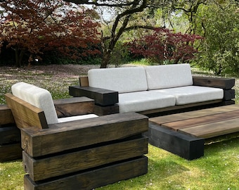 Zurückgefordertes Sofa aus belgischer Eiche | Modernes Outdoor Möbel Set