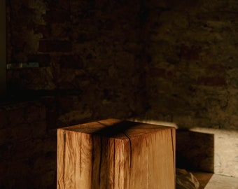 Irish Burl Oak Stool | Modern Accent Table, Plant Stand