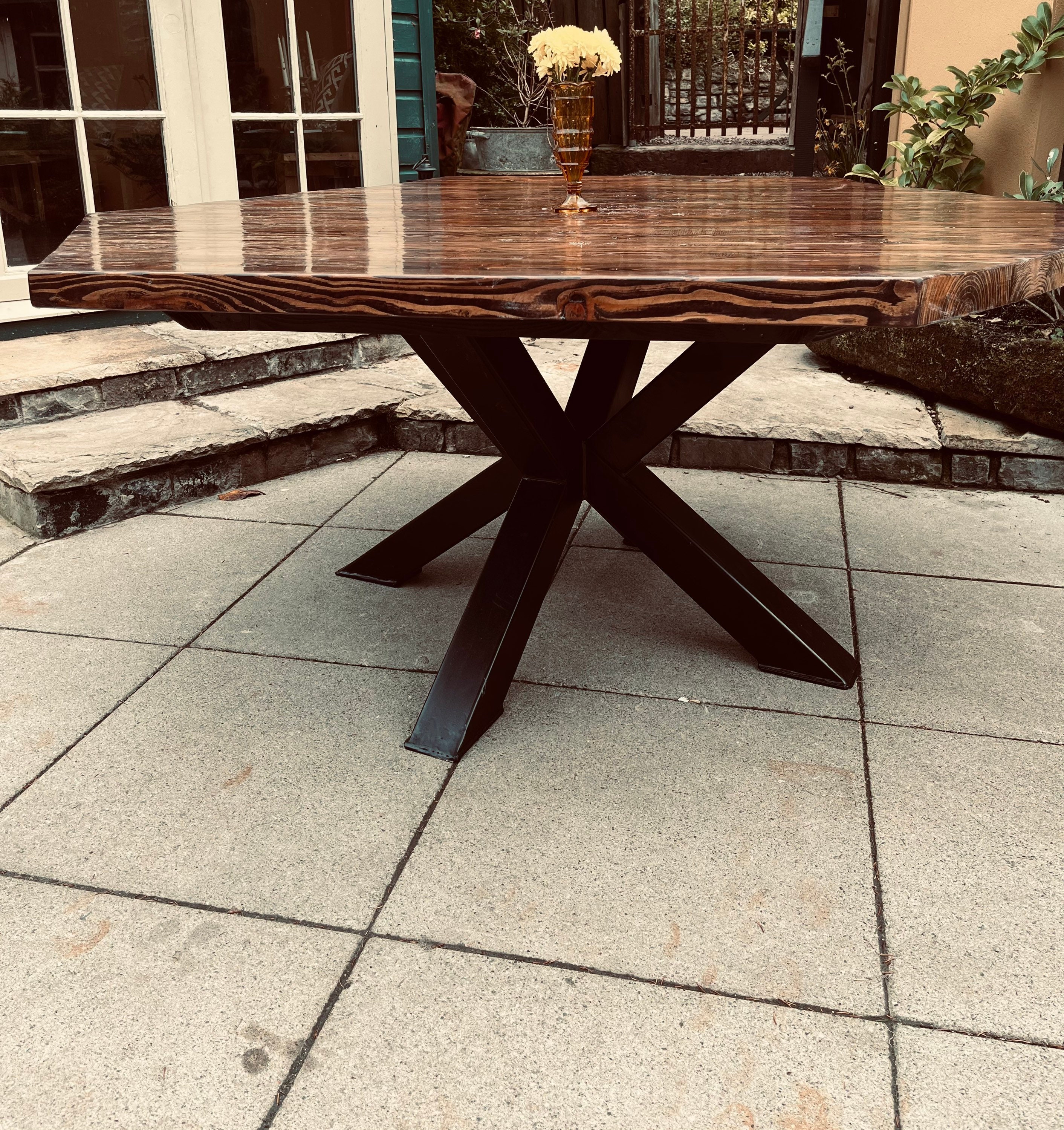 【Hinoki Iron Table 】No.1222 Handcrafted Iroko Hexagon Dining Table | Mid Century Modern - Etsy