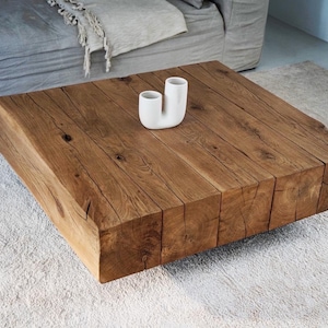 Rustic solid oak beam coffee table