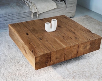 Rustic solid oak beam coffee table