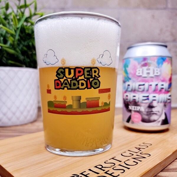 Unique Craft Beer Glass, Gift For Dad, Fathers Day, Christmas, Retro Gift Idea For Him, Dad, Daddy, Birthday, Super Daddio, Gifting Ideas