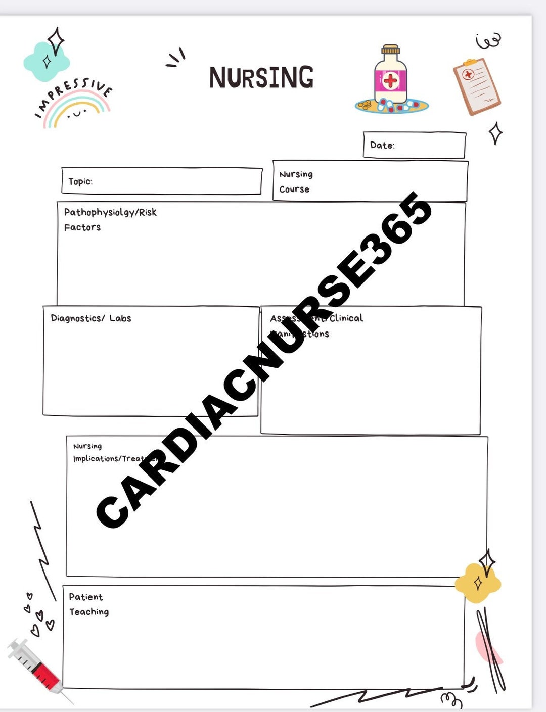 Nursing School Study Guide Concept Map Template - Etsy