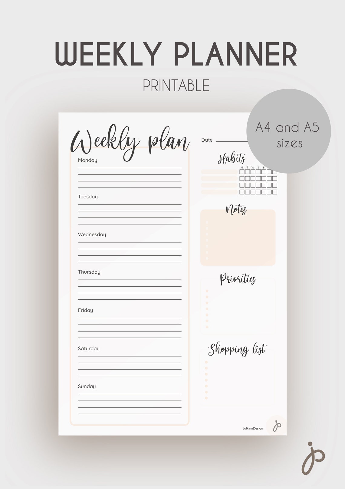 Weekly Planner In Cute Pink Printable Instant Download Girly | Etsy