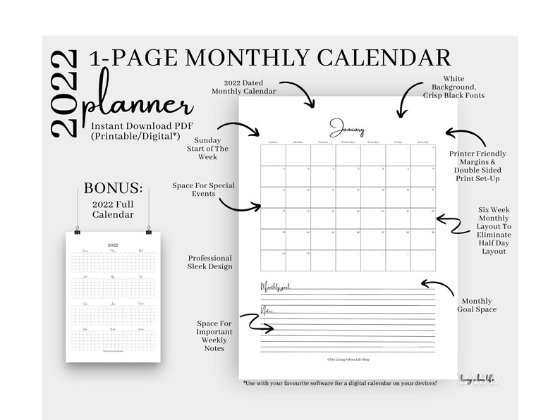 2022 Planner Printable PDF Yearly Monthly Weekly Planner and Etsy Canada