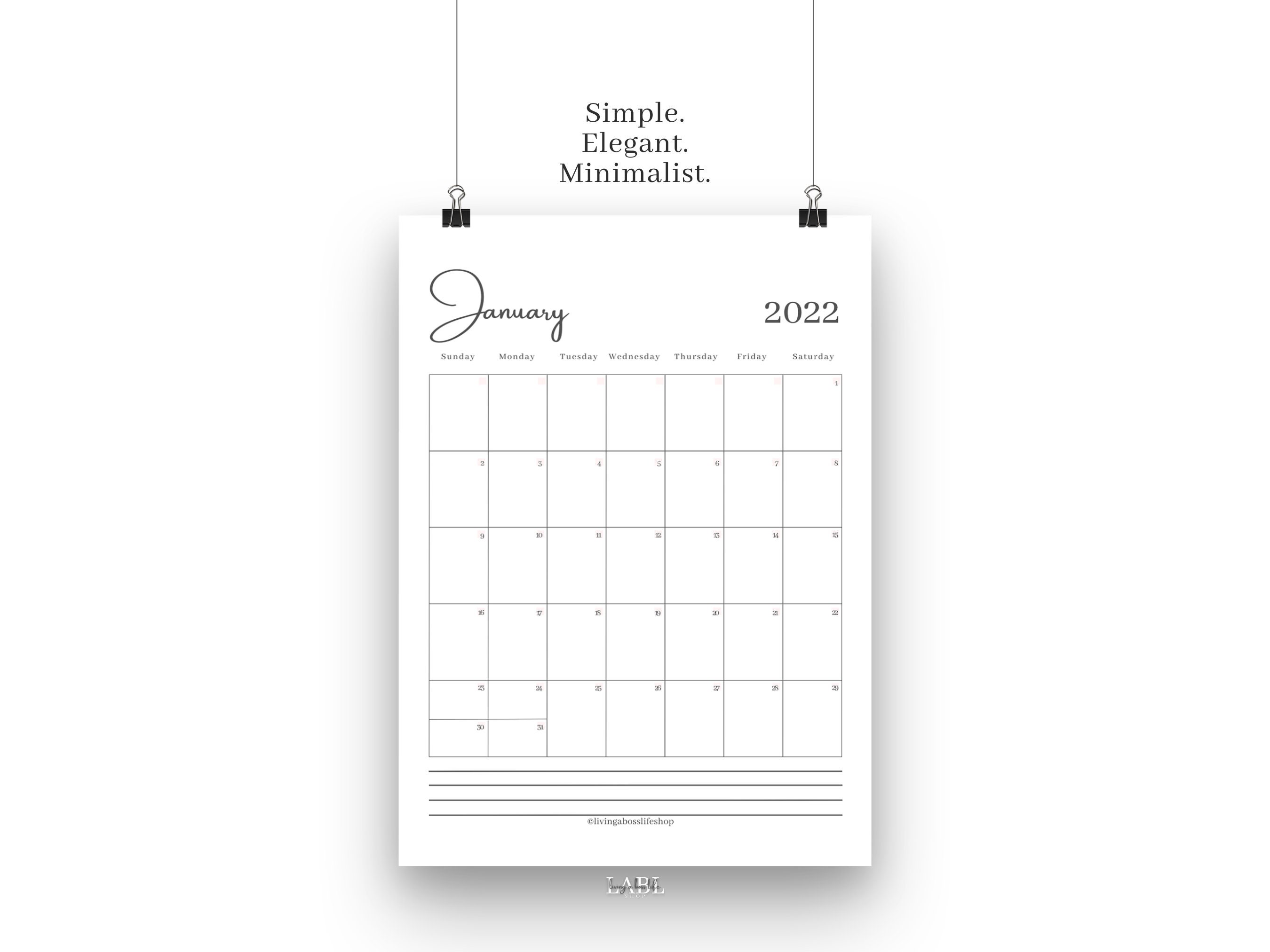 2022 printable monthly calendar portrait layout pdf instant etsy
