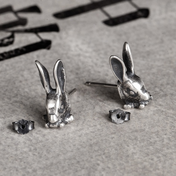 Women's Earring,Punk Rabbit Silver Stud Earrings , Women Girls Teen Trendy Jewelry ,Vintage Earring,Gifts for Women ,Small Earrings,Fashion