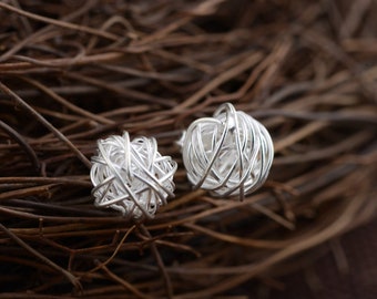 ANMEIKAI Fashion Silver Plated Personality Hollow Ball Spherical Vintage Stud Earrings Jewelry 