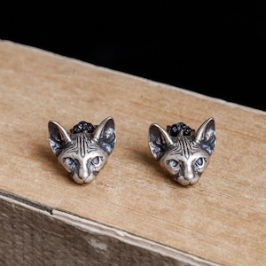 Sterling Silver Cat Ear Jewelry,Stud Earrings ,Punk Style ,Gothic Silver Jewelry ,Punk Earrings,Silver Jewelry,Wholesale Jewelry